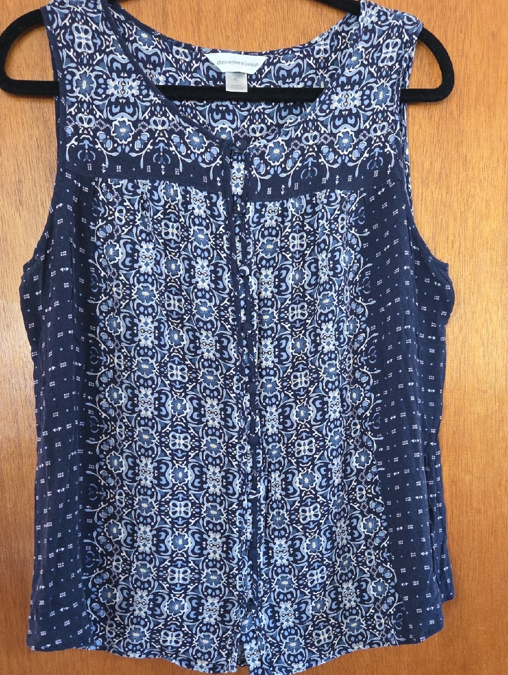Christopher & Banks Blue Patterned Sleeveless Blouse
